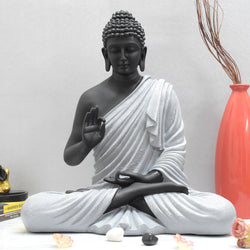 2 Feet XL Size Meditating Lord Buddha : Grey Black