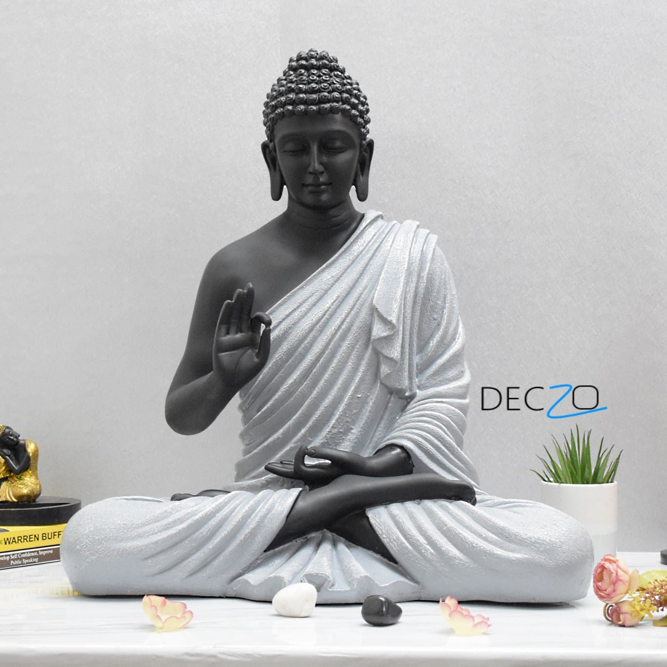 2 Feet XL Size Meditating Lord Buddha : Grey Black - Deczo