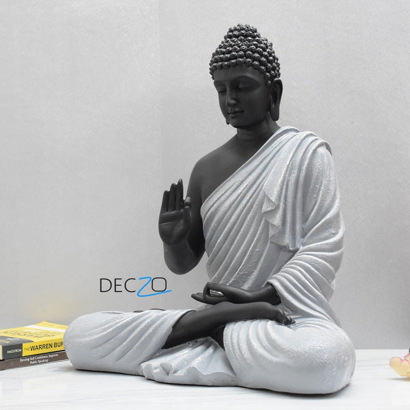 2 Feet XL Size Meditating Lord Buddha : Grey Black - Deczo
