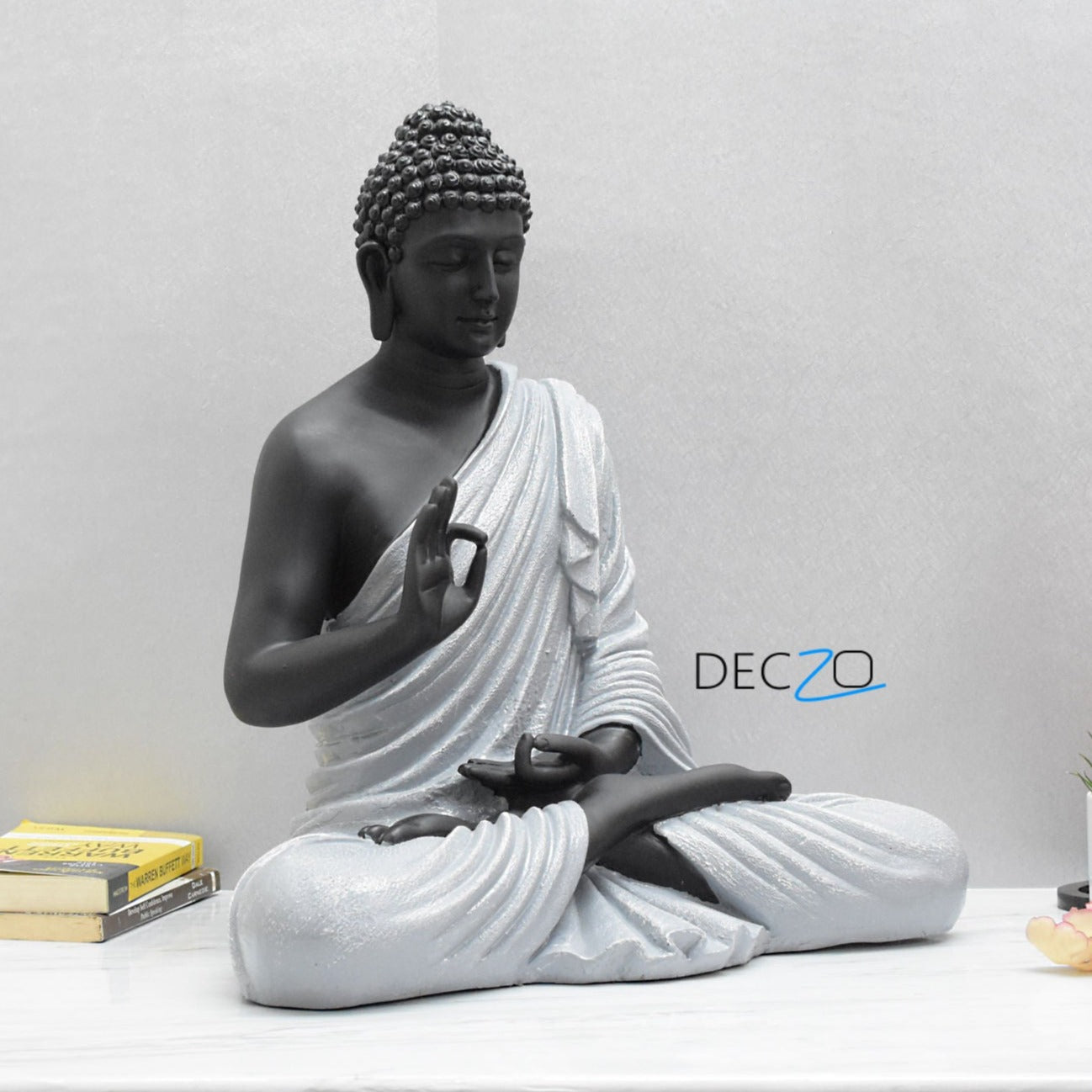 2 Feet XL Size Meditating Lord Buddha : Grey Black - Deczo