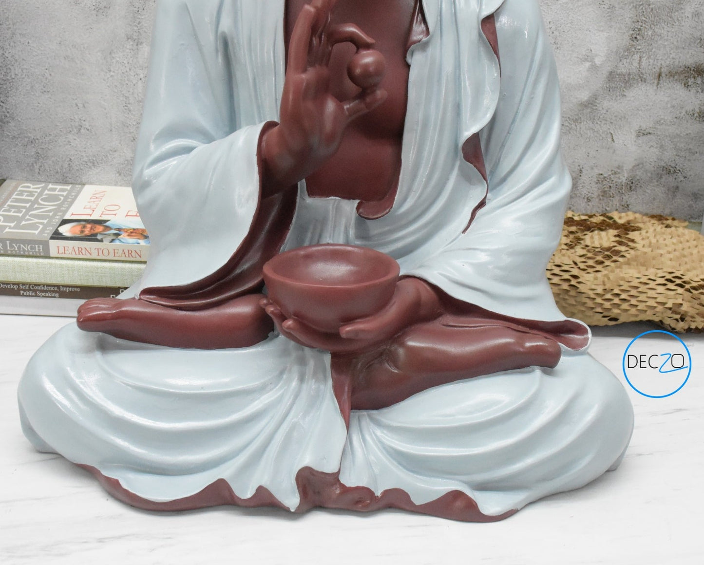 2 Feet Blessing Buddha Idol with Lucky Ball: Brown, Ice color