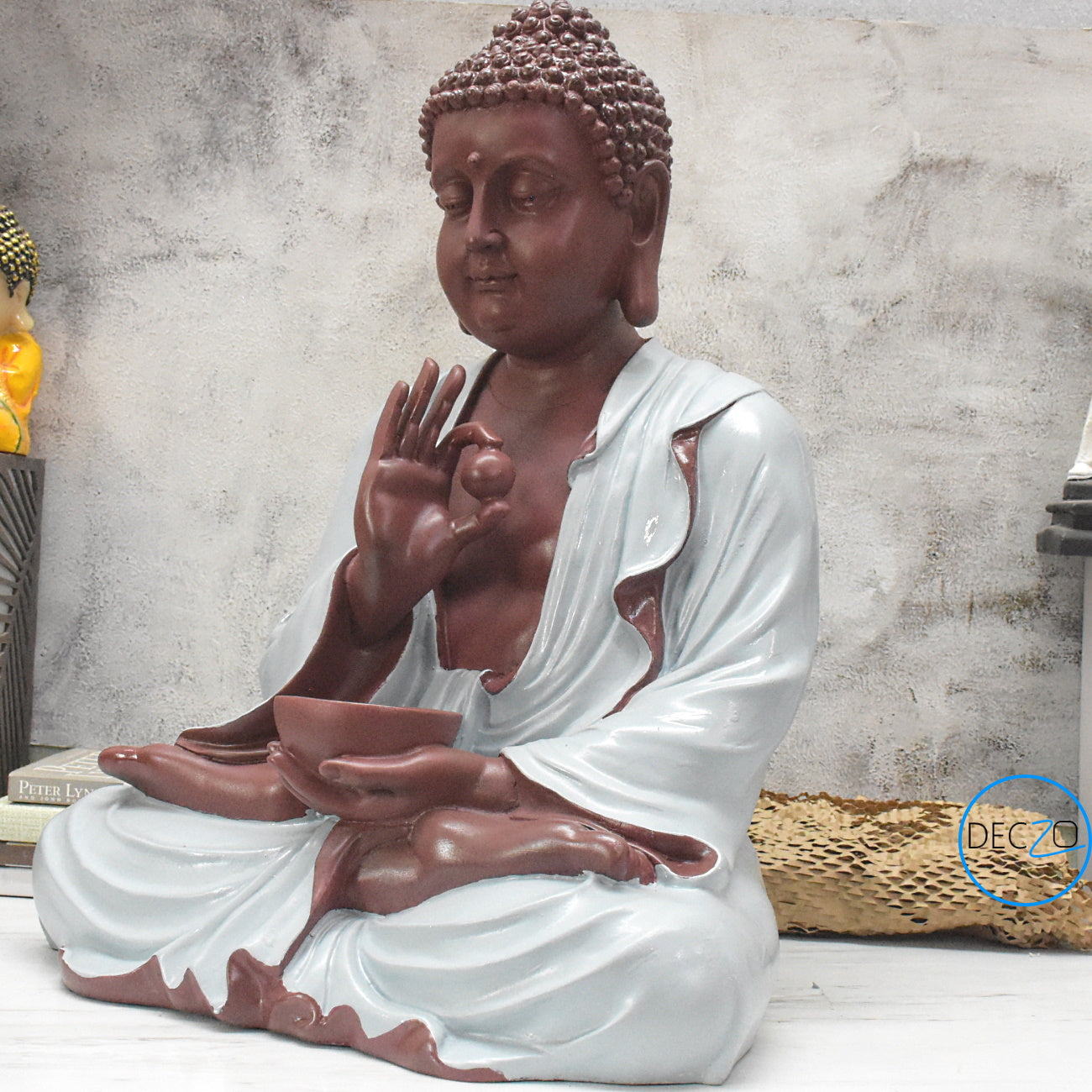 2 Feet Blessing Buddha Idol with Lucky Ball: Brown, Ice color