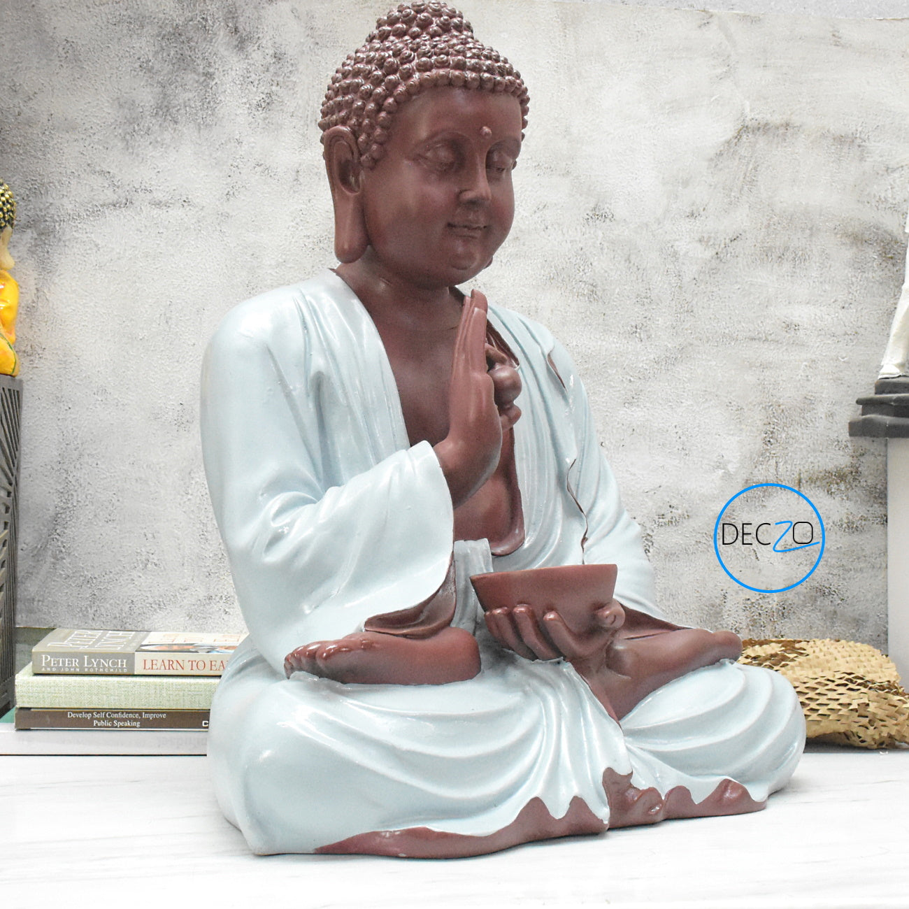 2 Feet Blessing Buddha Idol with Lucky Ball: Brown, Ice color