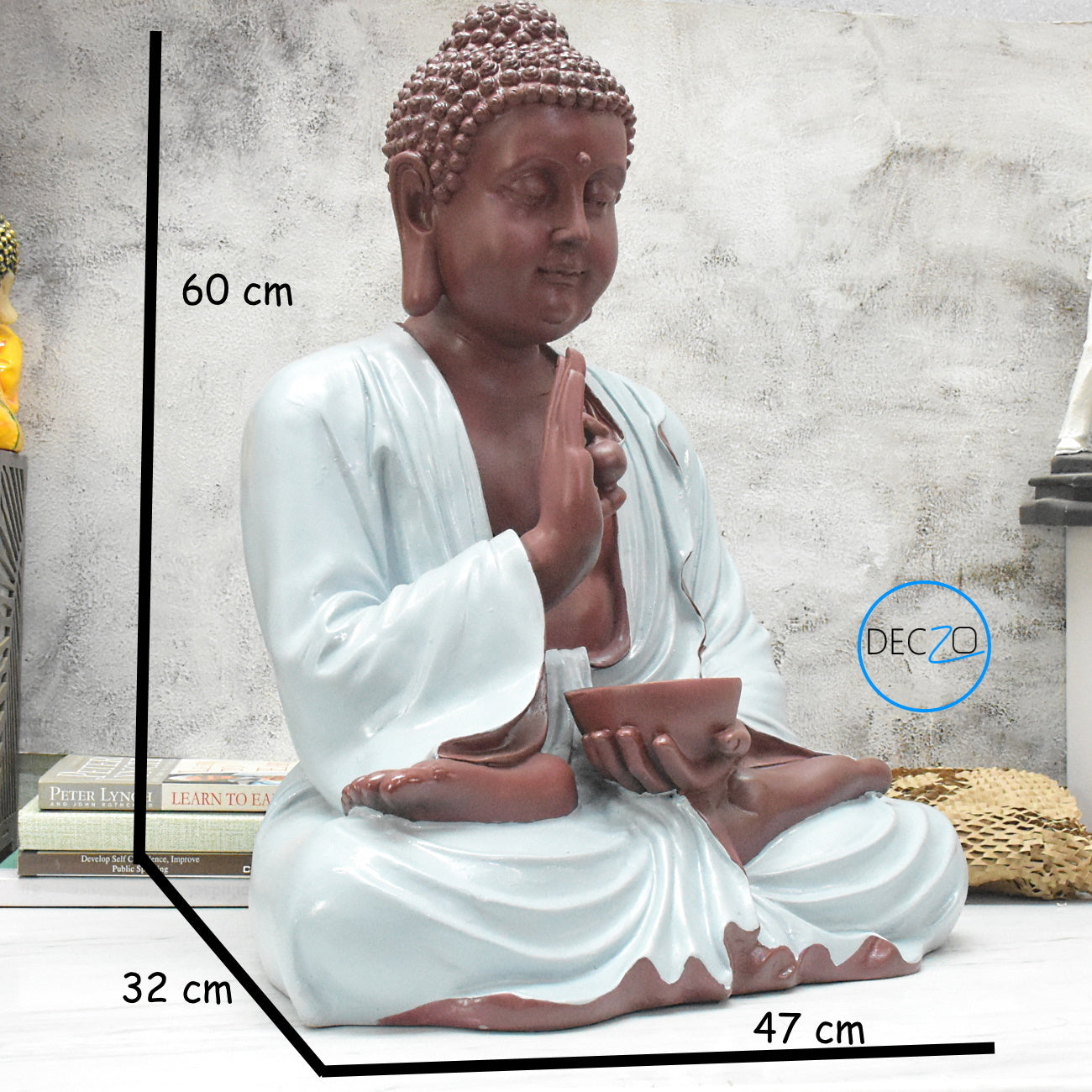 2 Feet Blessing Buddha Idol with Lucky Ball: Brown, Ice color