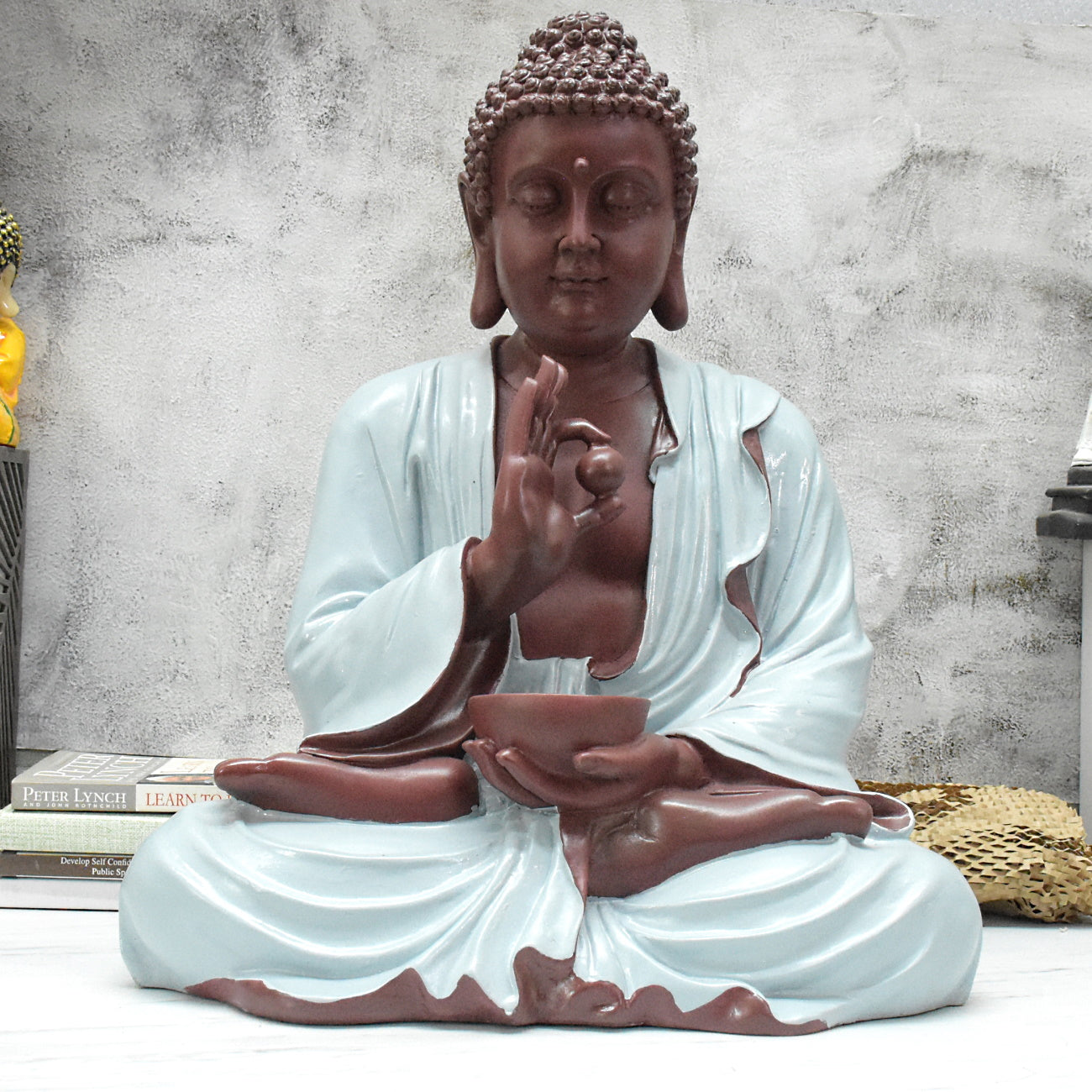 2 Feet Blessing Buddha Idol with Lucky Ball: Brown, Ice color