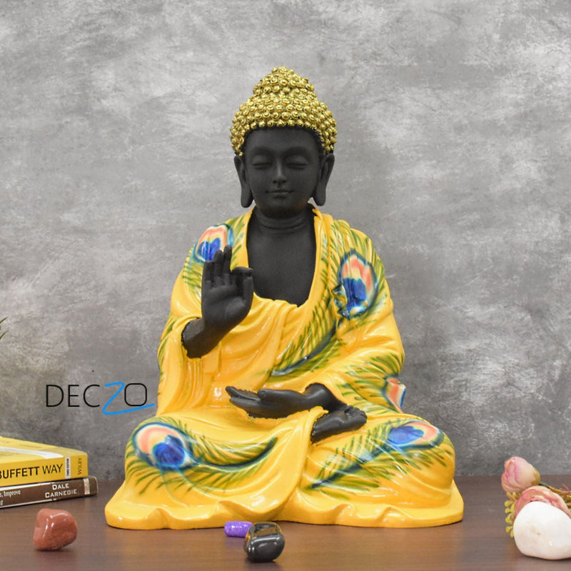 Serene Blessing Large Buddha Statue : Peacock Feather - Deczo