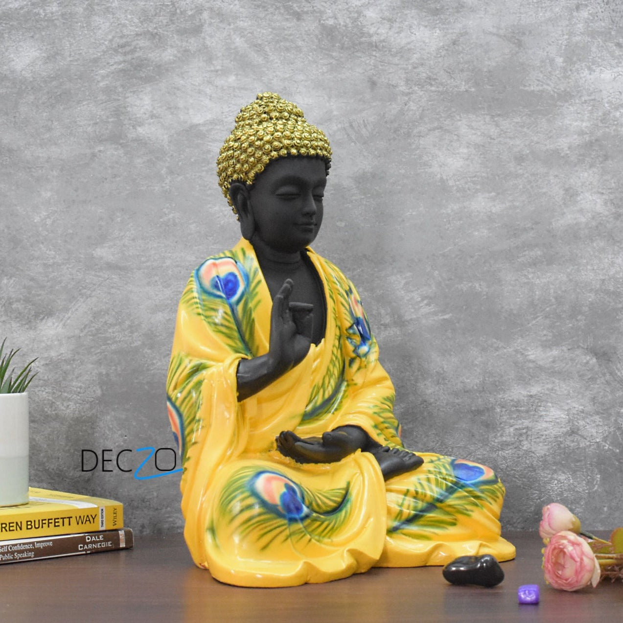 Serene Blessing Large Buddha Statue : Peacock Feather - Deczo