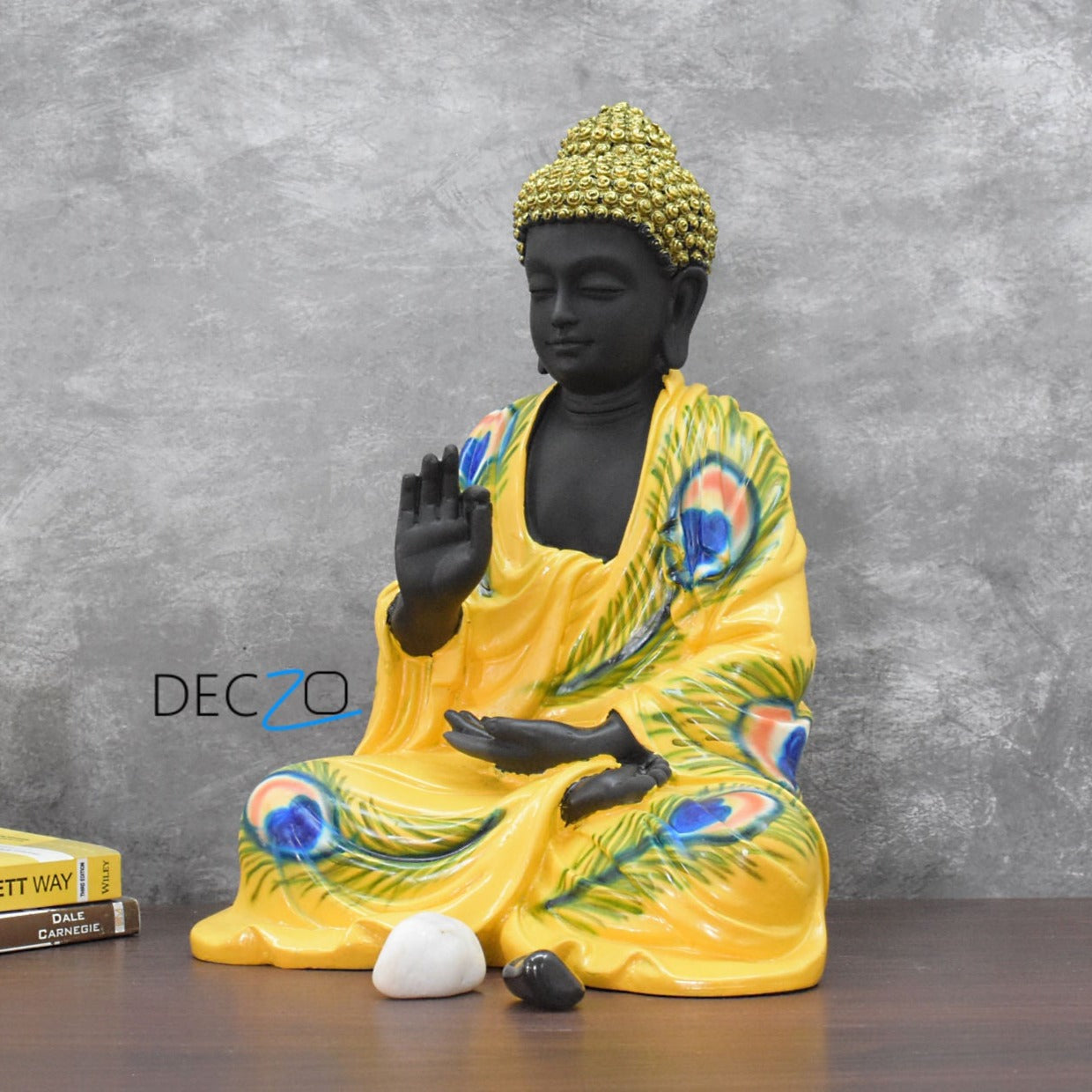 Serene Blessing Large Buddha Statue : Peacock Feather - Deczo