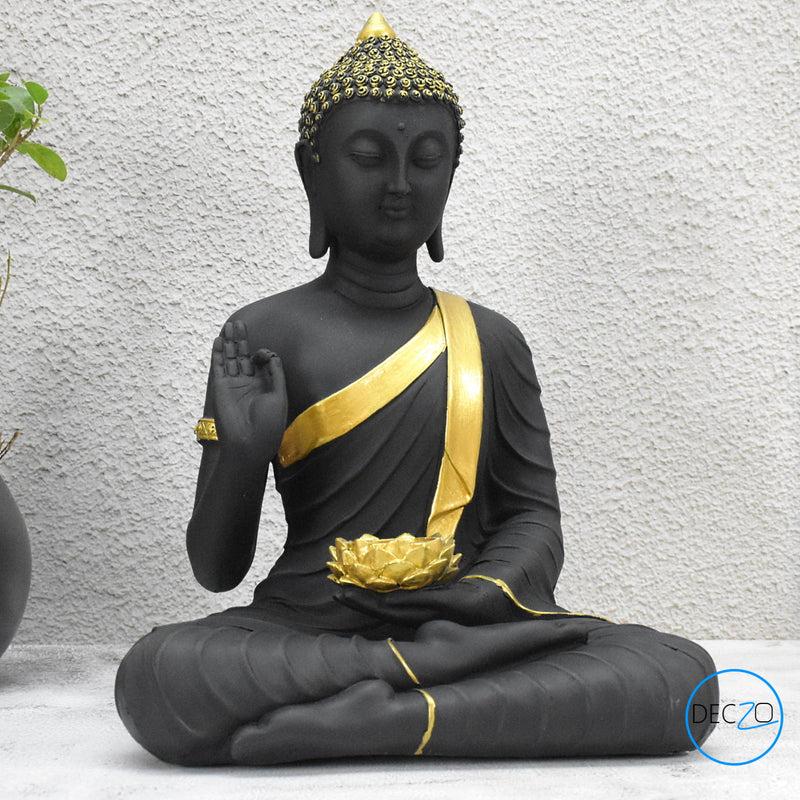 Large  Moksha Buddha Statue: 1.25 Feet, Black