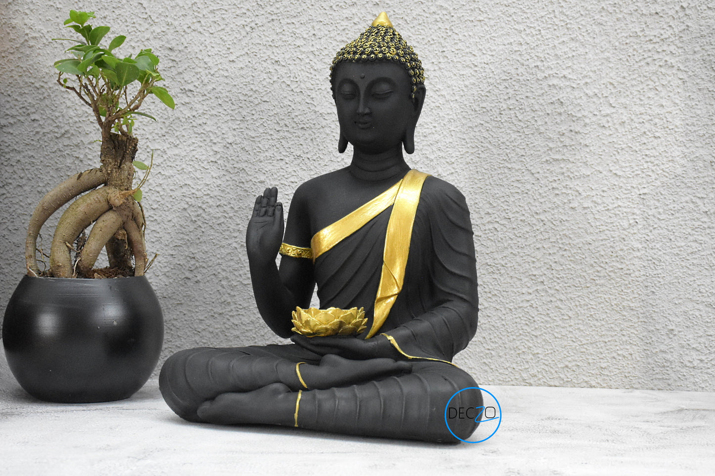 Large  Moksha Buddha Statue: 1.25 Feet, Black