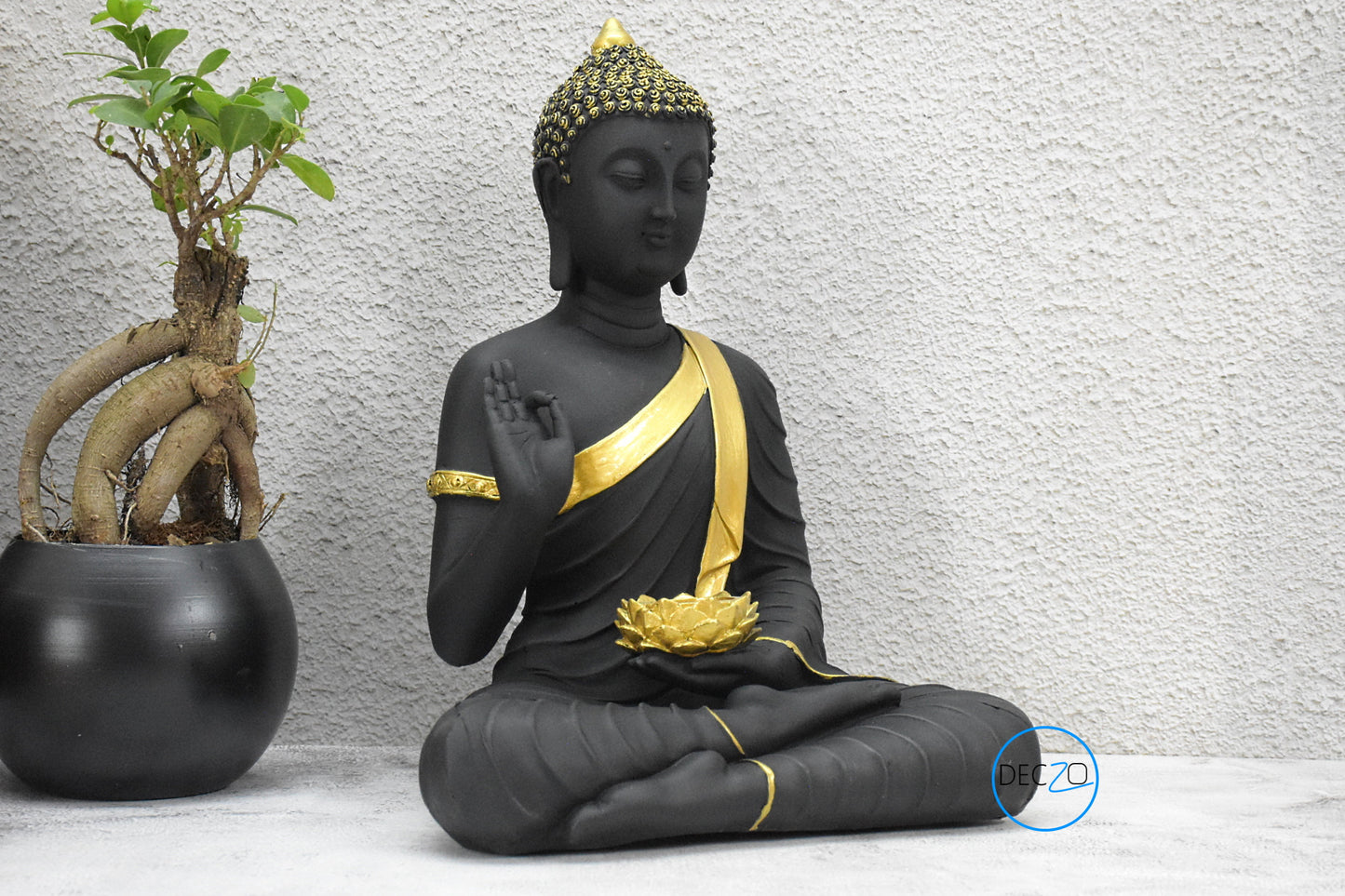 Large  Moksha Buddha Statue: 1.25 Feet, Black