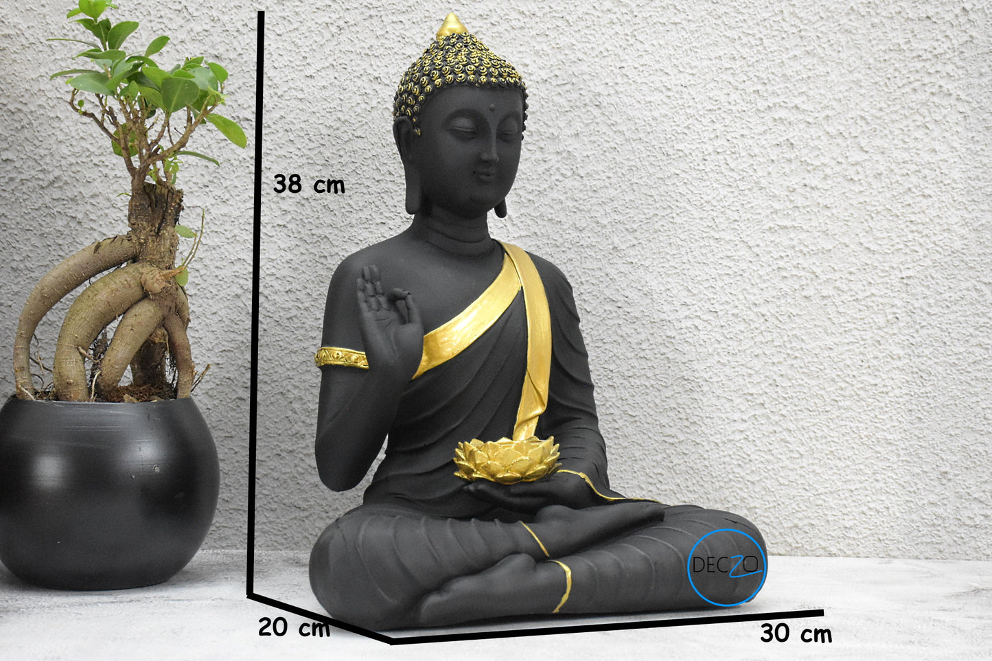 Large  Moksha Buddha Statue: 1.25 Feet, Black