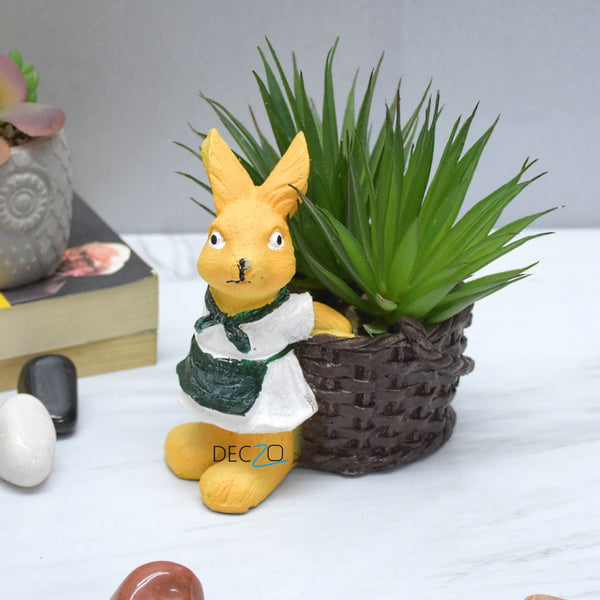 Female Rabbit Holding Basket Planter Pot - Deczo
