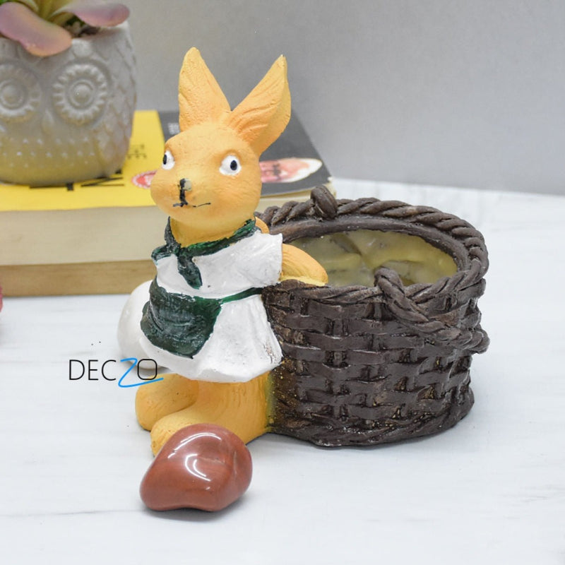 Female Rabbit Holding Basket Planter Pot - Deczo