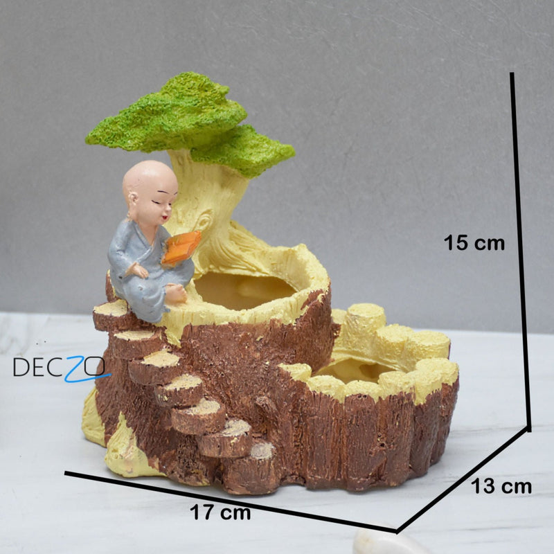 Monk Reading Under Tree Resin Succulent Pot - Deczo