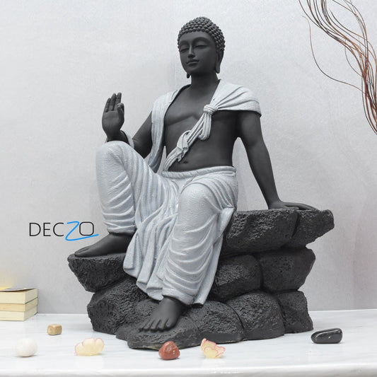 2.4 Feet Blessing Buddha Resting on Mountain – Grey Black - Deczo