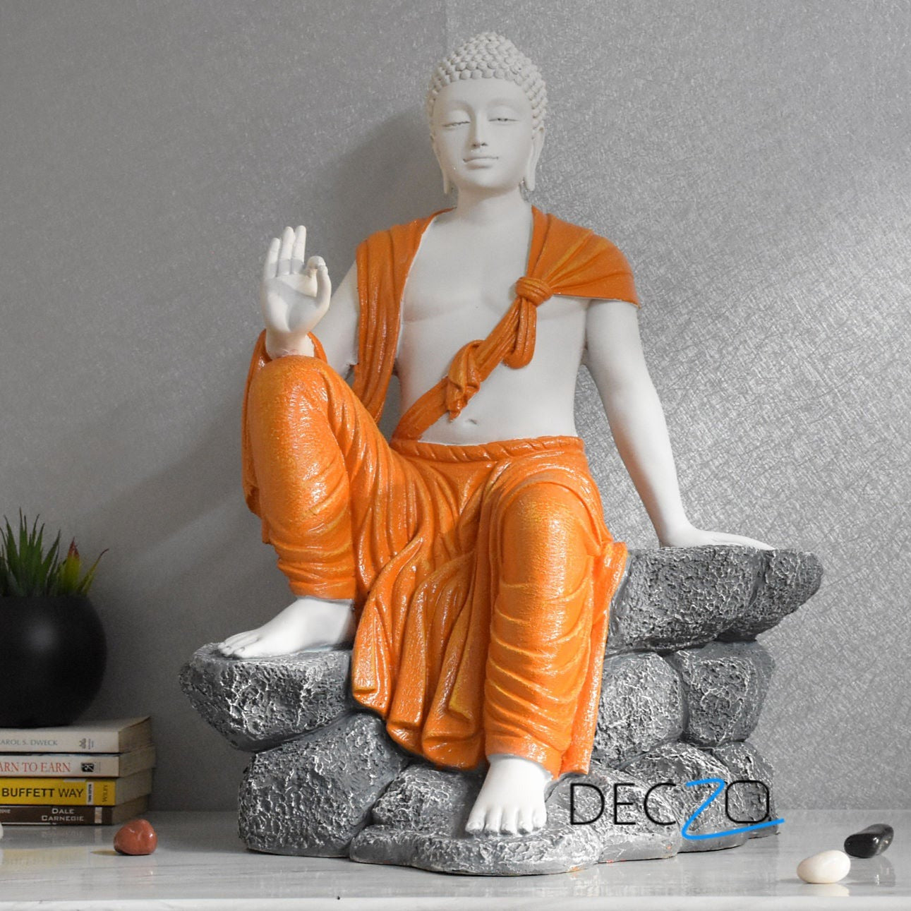 2.4 Feet Blessing Buddha Resting on Mountain – Orange White - Deczo