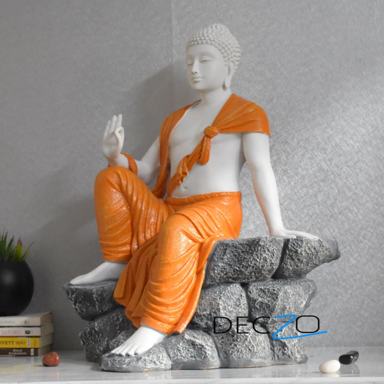 2.4 Feet Blessing Buddha Resting on Mountain – Orange White - Deczo