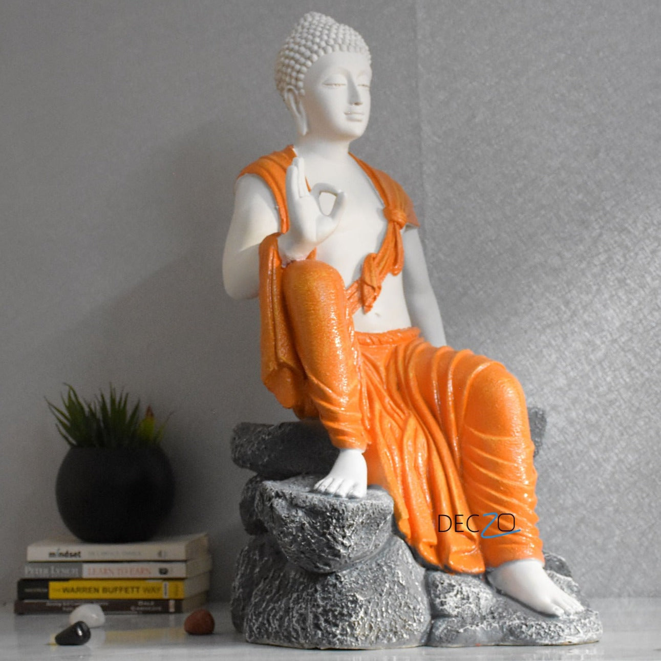 2.4 Feet Blessing Buddha Resting on Mountain – Orange White - Deczo
