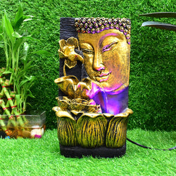 Buddha Face with Lotus Wall and Table Water Fountain : 37 CM, New Golden