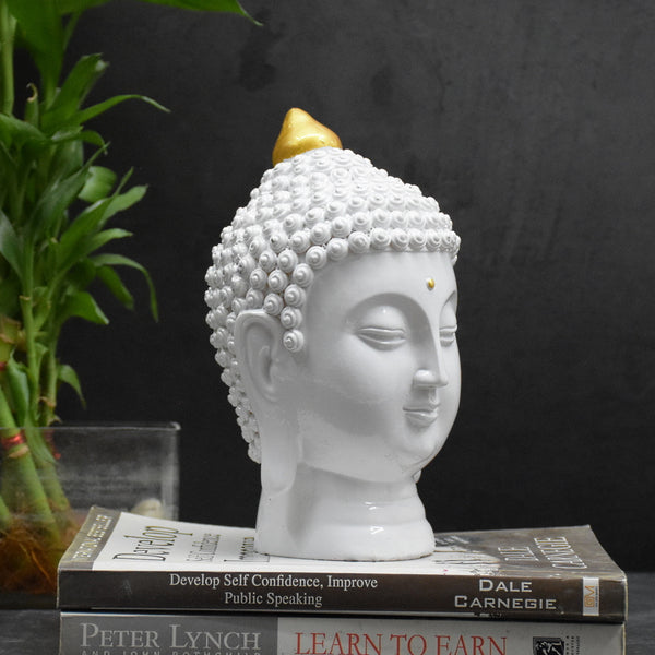 Moksha Buddha Head for Meditation ,Gift, Decor (18.5x11.5x11.5 CM) (White)