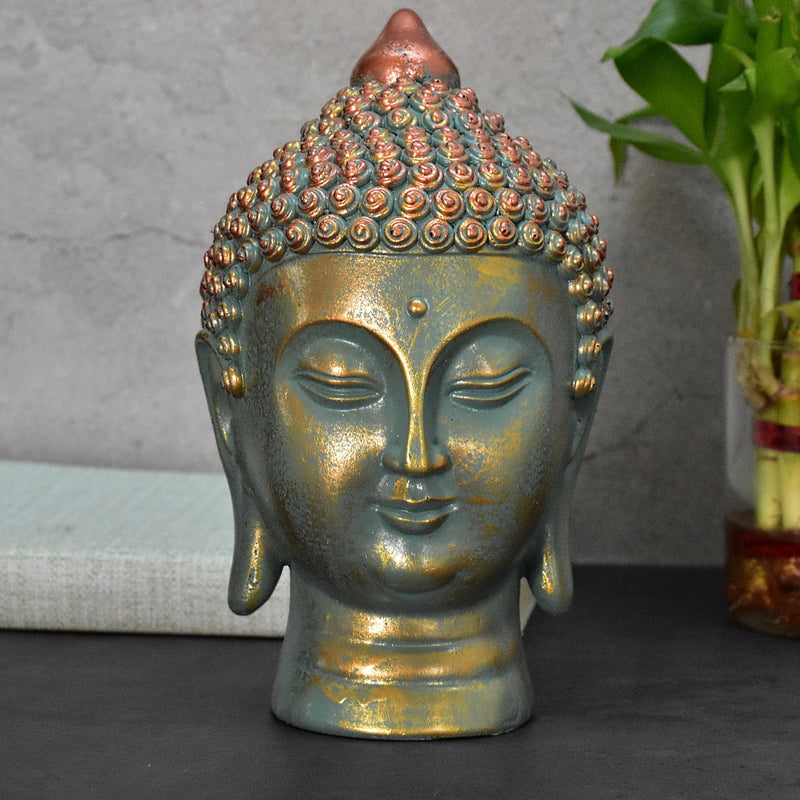 Moksha Buddha Head for Meditation ,Gift, Decor (Rustic Golden)