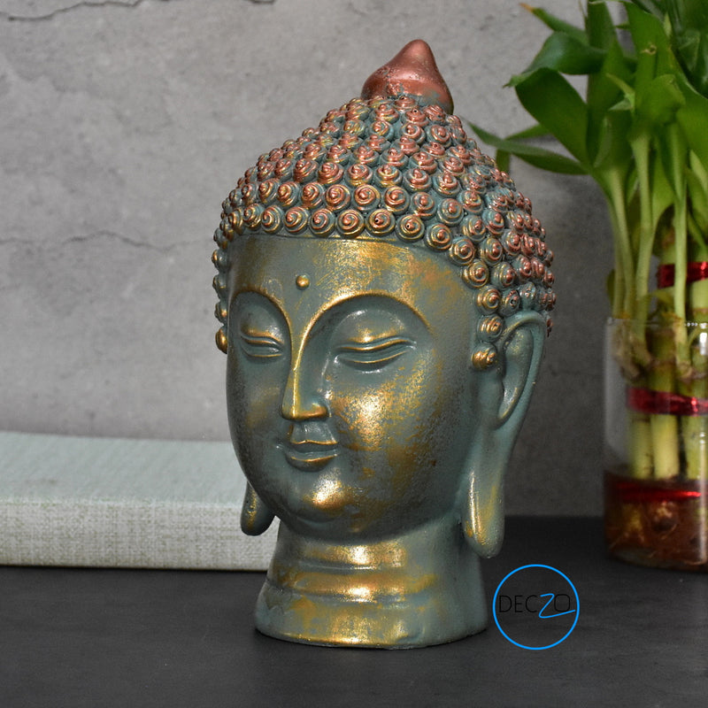 Moksha Buddha Head for Meditation ,Gift, Decor (Rustic Golden)