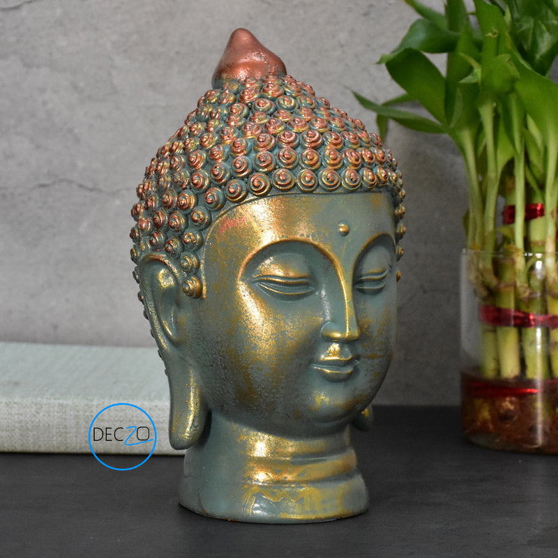 Moksha Buddha Head for Meditation ,Gift, Decor (Rustic Golden)