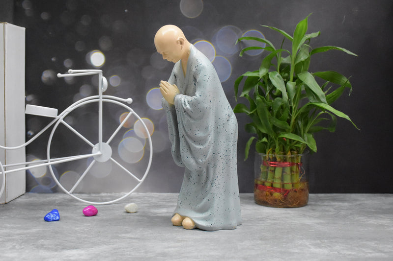Set of 2  Zen Monk Statue for Decorations ,Creative Home , Study Desktop, (Orange and Grey)