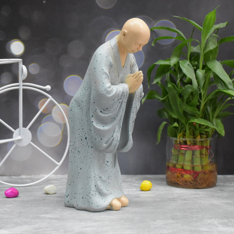 Set of 2  Zen Monk Statue for Decorations ,Creative Home , Study Desktop, (Orange and Grey)