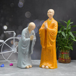 Set of 2  Zen Monk Statue for Decorations ,Creative Home , Study Desktop, (Orange and Grey)
