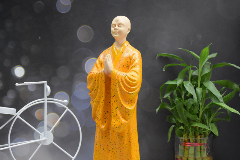Set of 2  Zen Monk Statue for Decorations ,Creative Home , Study Desktop, (Orange and Grey)