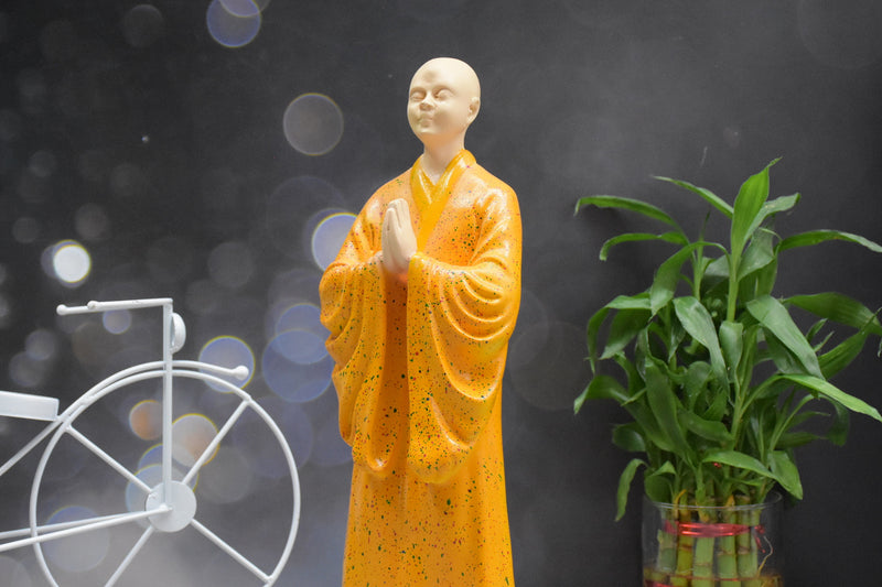 Zen Monk Statue for Decorations Creative Home Accessories Study Desktop Living Room Office (Orange)
