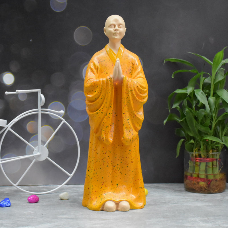 Set of 2  Zen Monk Statue for Decorations ,Creative Home , Study Desktop, (Orange and Grey)