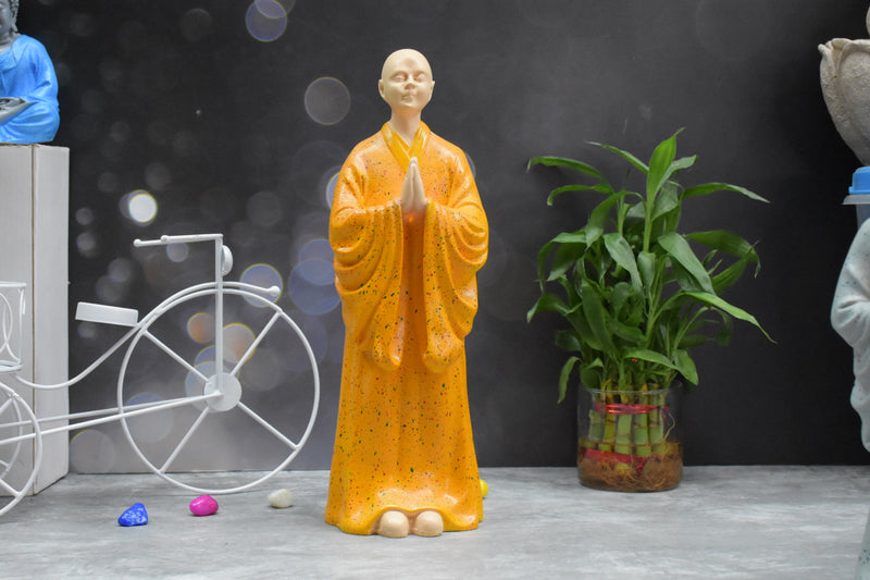 Zen Monk Statue for Decorations Creative Home Accessories Study Desktop Living Room Office (Orange)