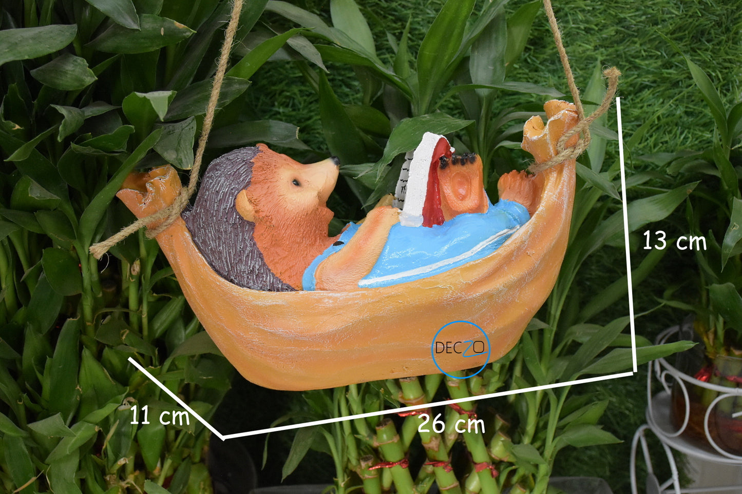 Hedgehog Reading Book Hanging Garden Decor