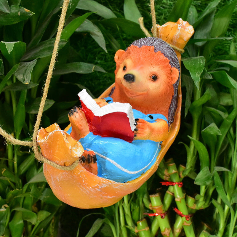 Hedgehog Reading Book Hanging Garden Decor