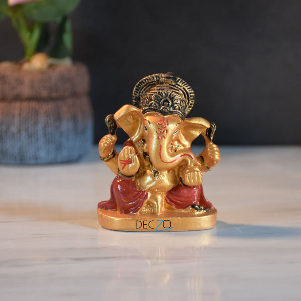 Mini Golden Ganesha Figurine - With Base - Deczo