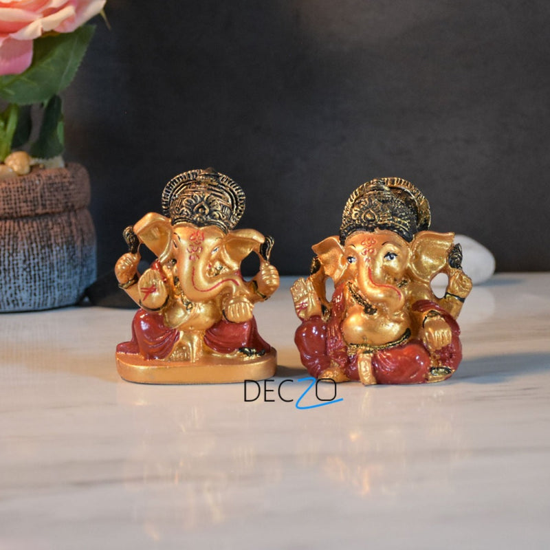 Mini Golden Ganesha Figurine - Set of 2 - Deczo