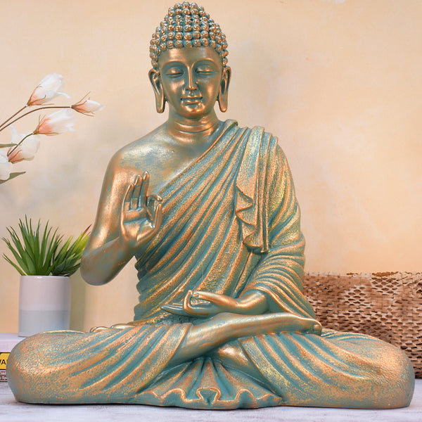 2 Feet Serene Blessing Buddha Idol : Copper Shaded Rustic Golden