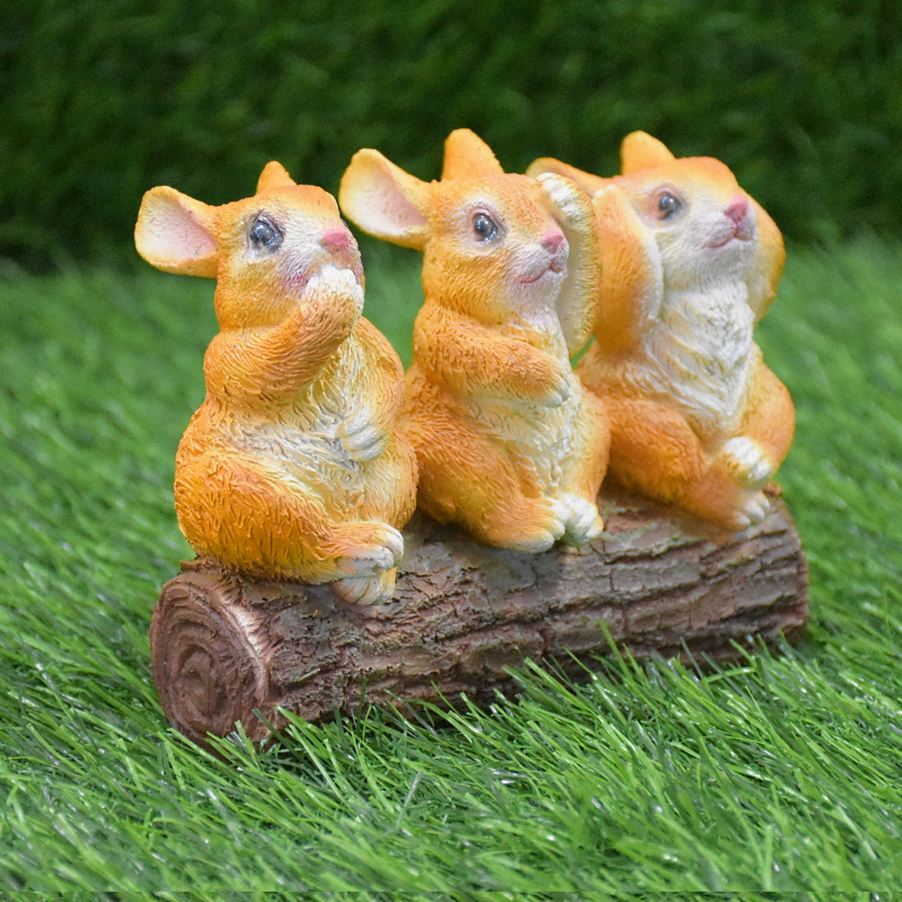 Copy of Rabbits Sitting on Tree Trunk Showpiece :Multicolor