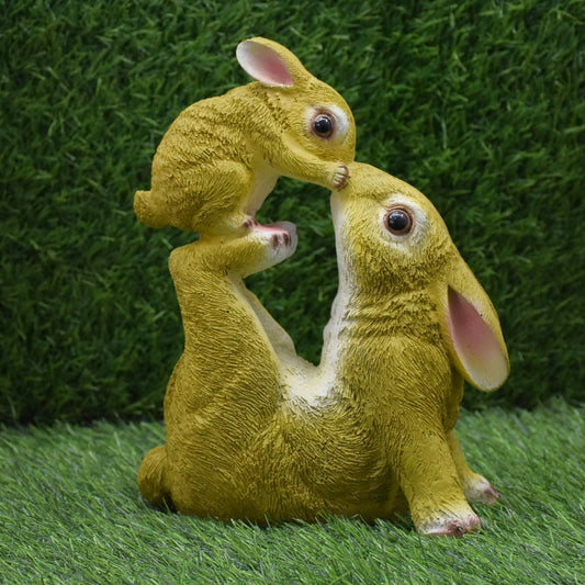 Mother and Baby Rabbits Showpiece : Green