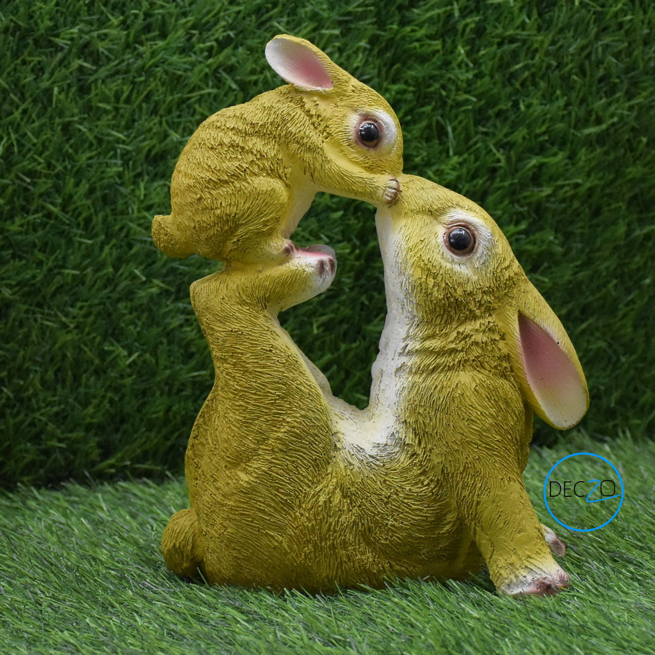Mother and Baby Rabbits Showpiece : Green