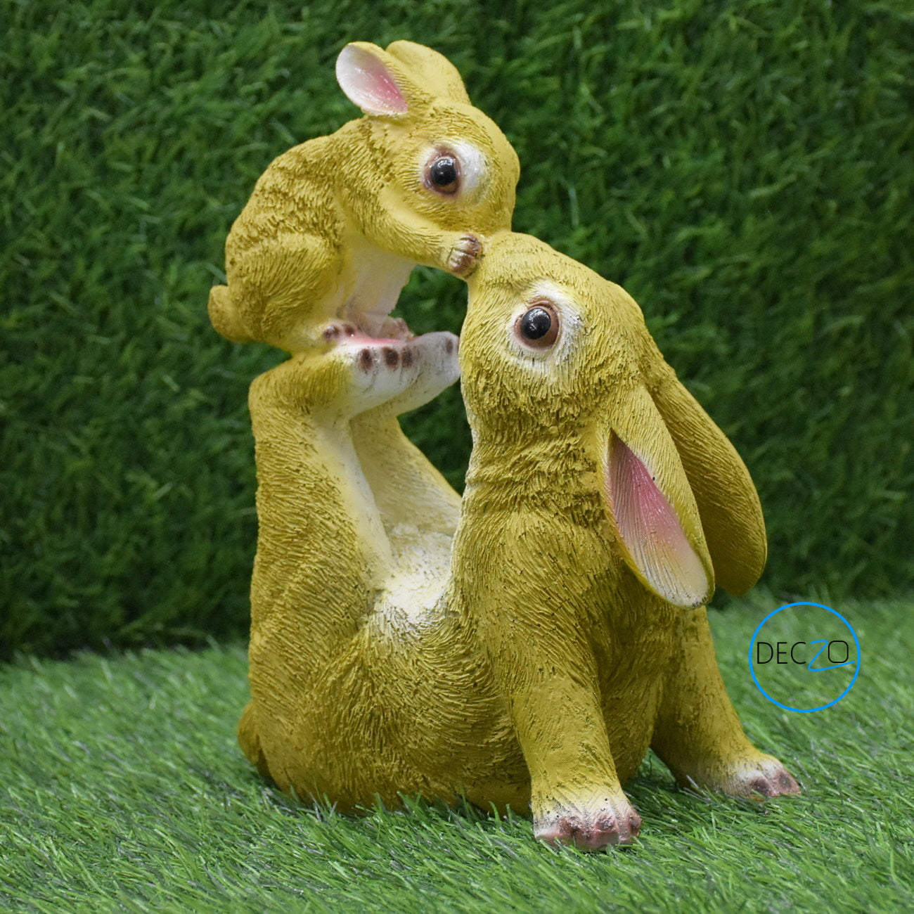 Mother and Baby Rabbits Showpiece : Green