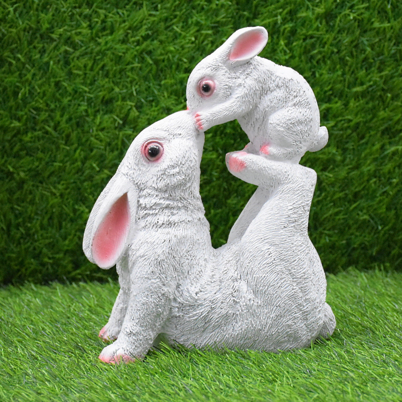 Mother and Baby Rabbits Showpiece : White
