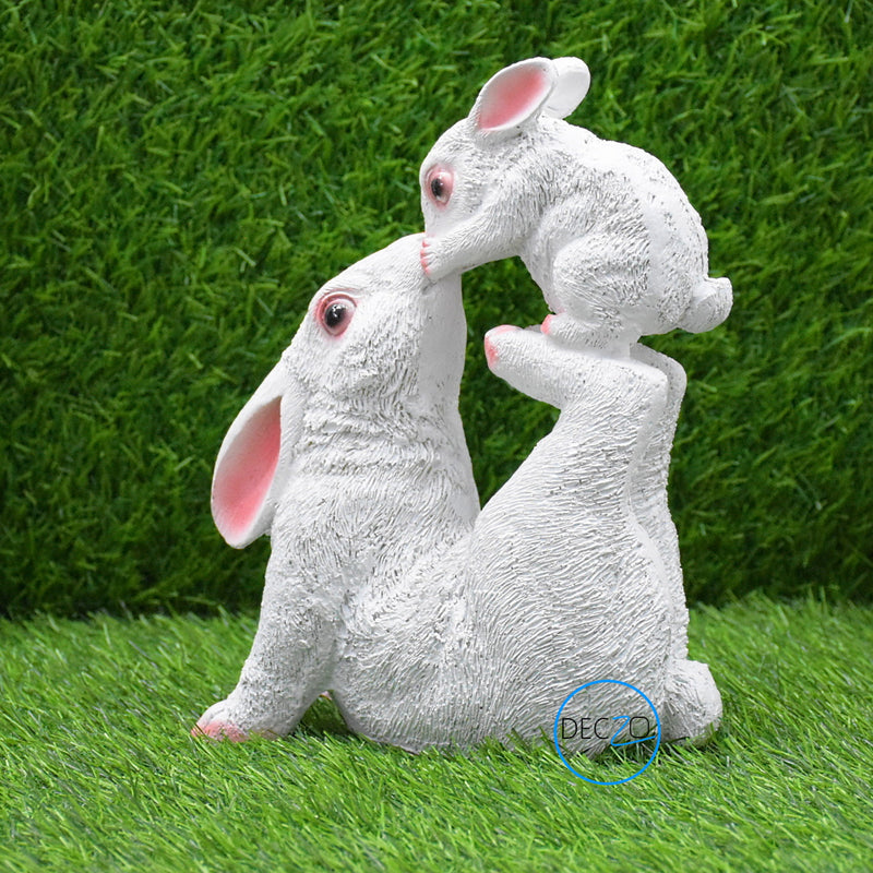 Mother and Baby Rabbits Showpiece : White