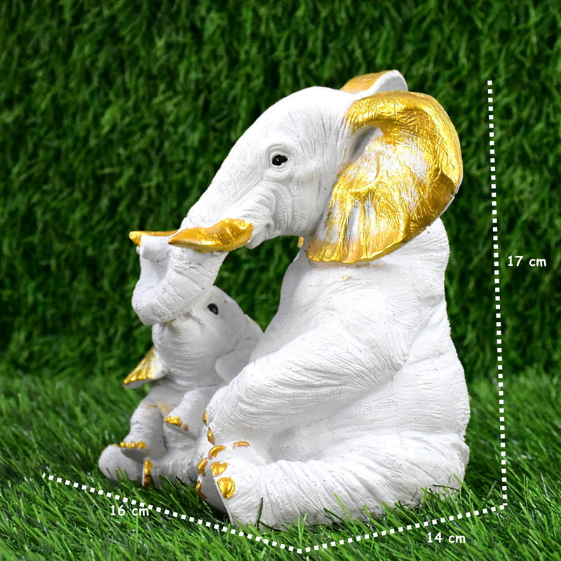 Mother and Baby Elephant Showpiece: White