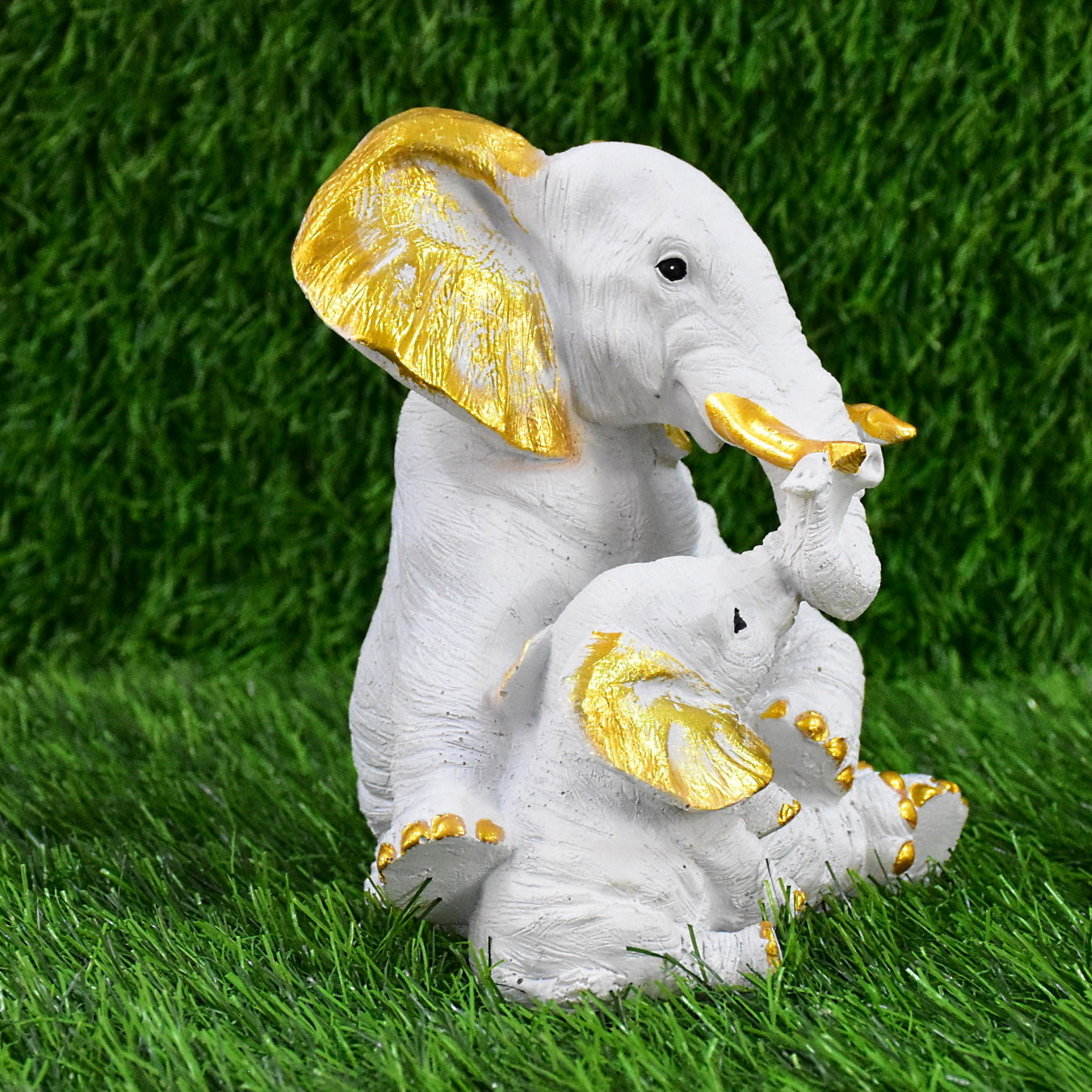 Mother and Baby Elephant Showpiece: White