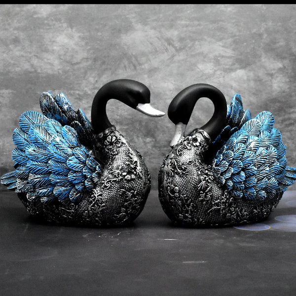 Silver and Blue Toned Textured Swan Showpieces: Set of 2
