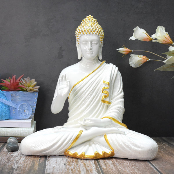 The Healing Spirit Blessing Buddha Statue : 1.25 Feet, Glossy White - deczo